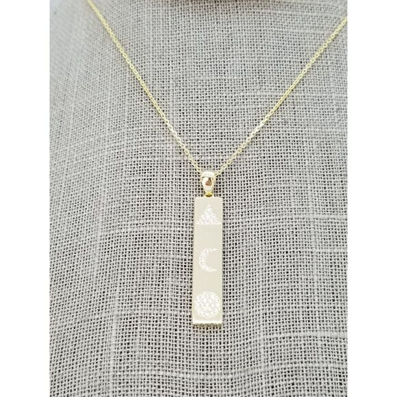 Pyramid and Moon Bar Crystal Necklace - Gold Over Sterling Silver - Picture 4 of 4